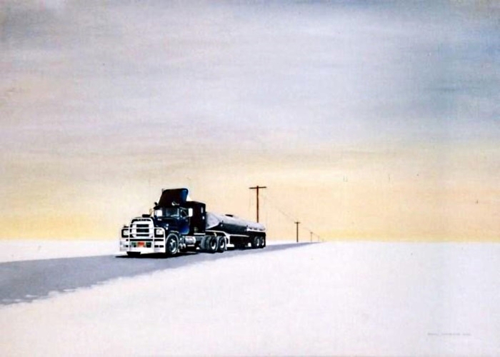 Lastwagen in weißer Landschaft
